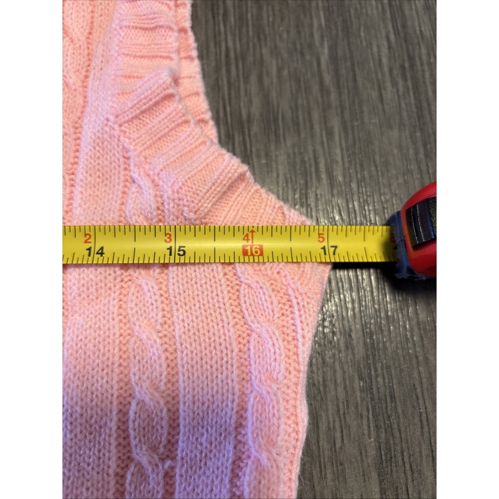 Vintage Donnkenny Button Front‎ Cable Knit Vest Sweater Pink Size Med Pockets - Picture 6 of 7